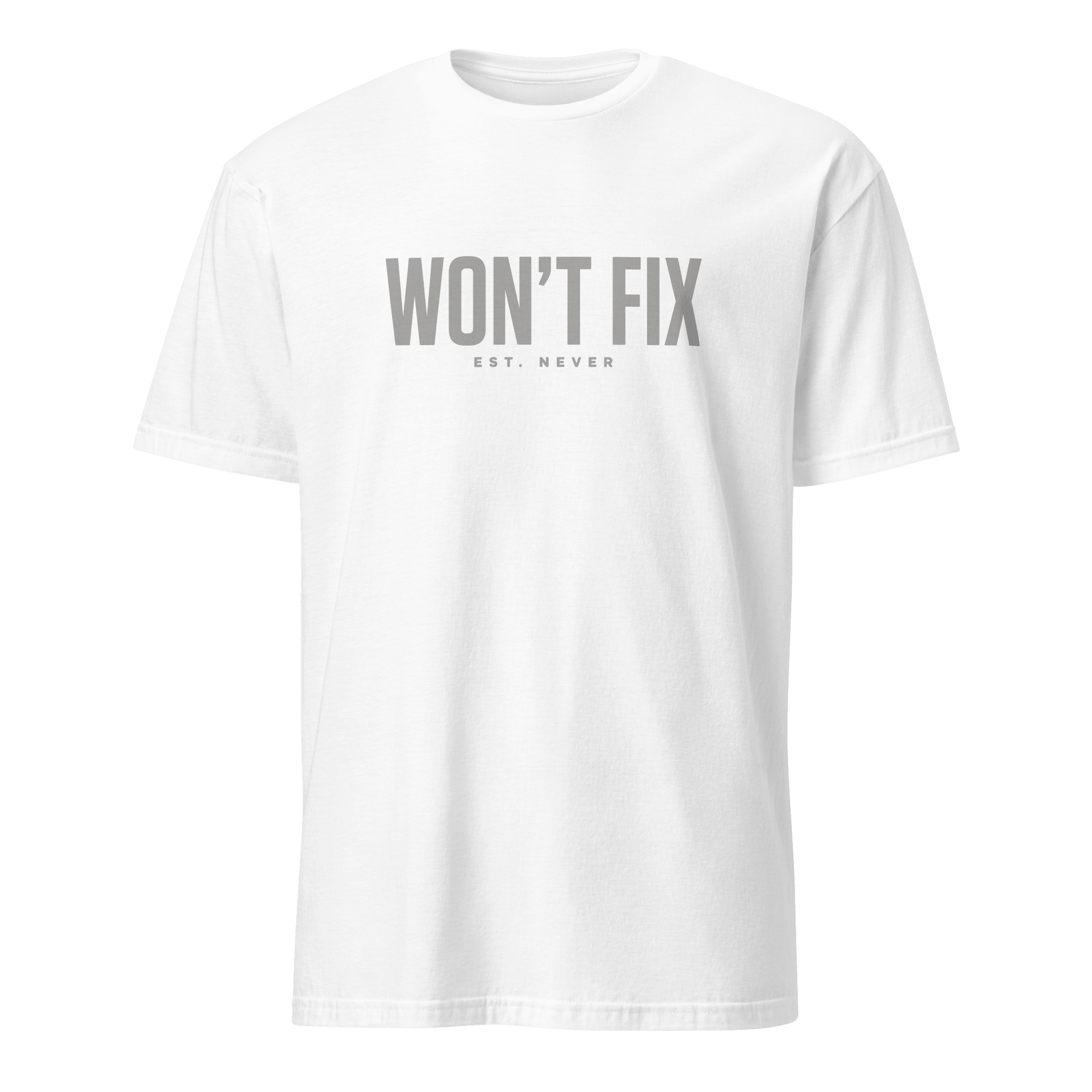 Won't Fix Est. Never bugs deadpan sarcastic - Developer T-shirt - techmerch.io