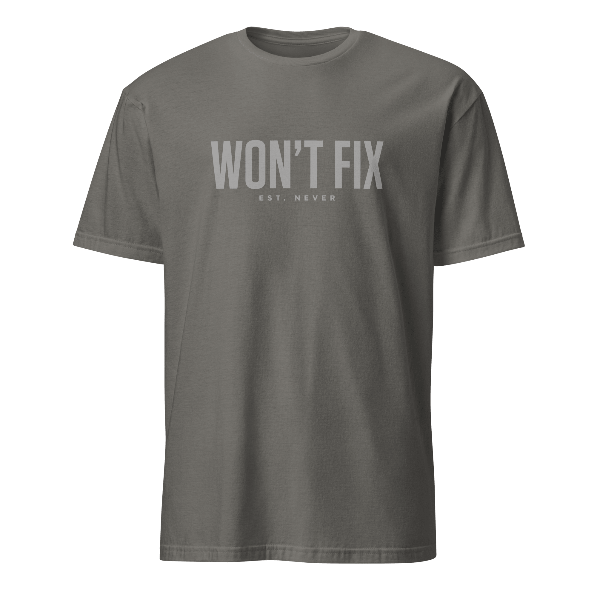 Won't Fix Est. Never bugs deadpan sarcastic - Developer T-shirt - techmerch.io